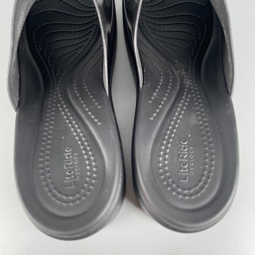 Crocs Brooklyn Women's Size 10 Black Shine Slip On Heels Casual Slides Comfort - Picture 8 of 9